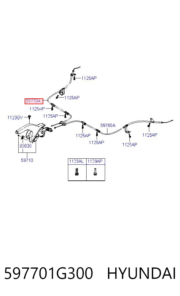 Cable de freno de mano trasero derecho 597701G300 HYUNDAI