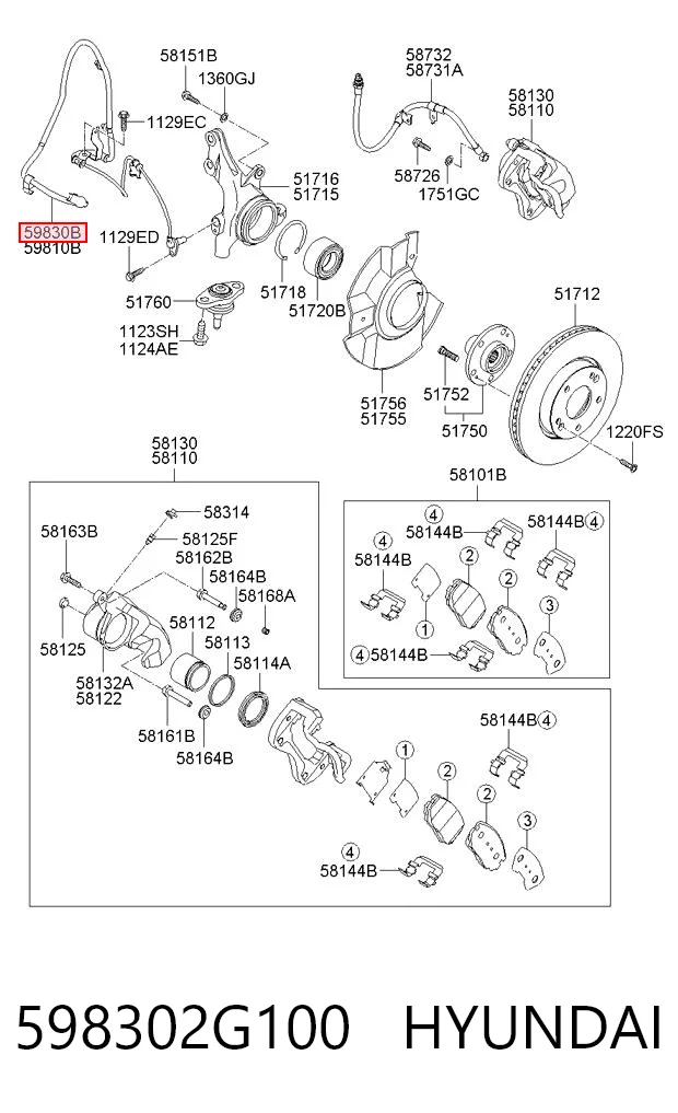 598302G100 Hyundai/Kia Sensor de freno, delantero derecho