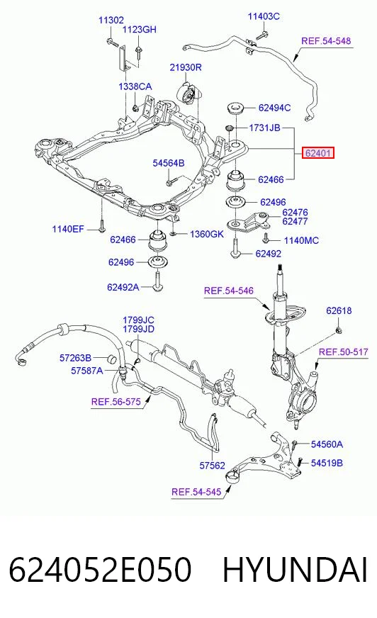 624052E050 Hyundai/Kia Subchasis delantero