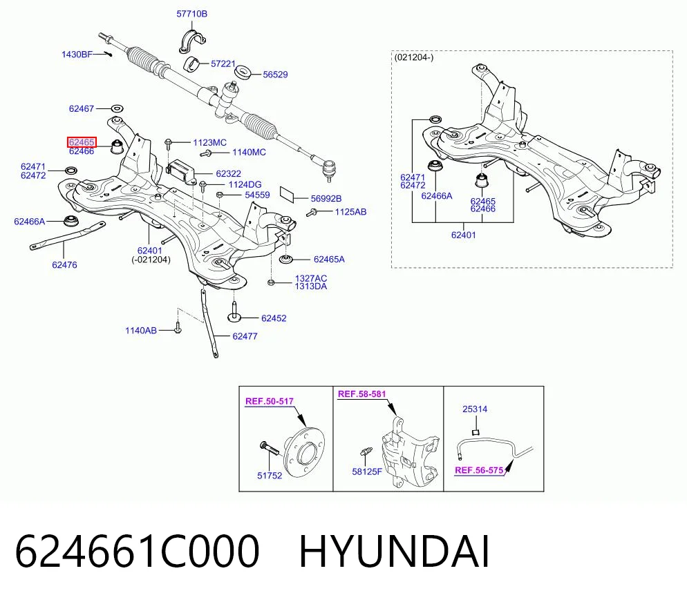 624661C000 Hyundai/Kia Buje silencioso del subchasis delantero