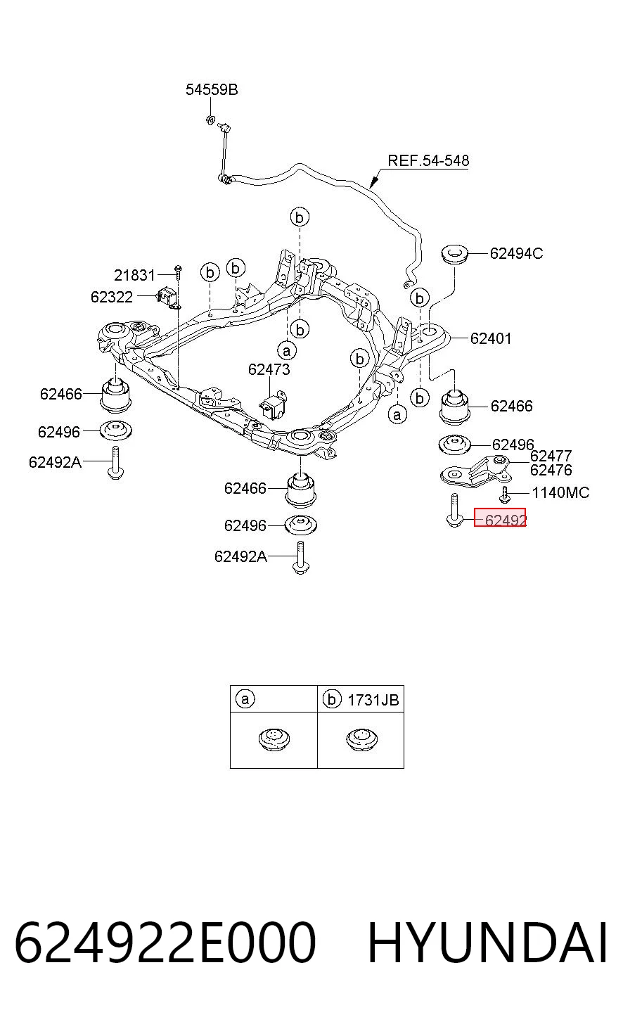 624922E000 Hyundai/Kia Perno de fijación del brazo inferior delantero