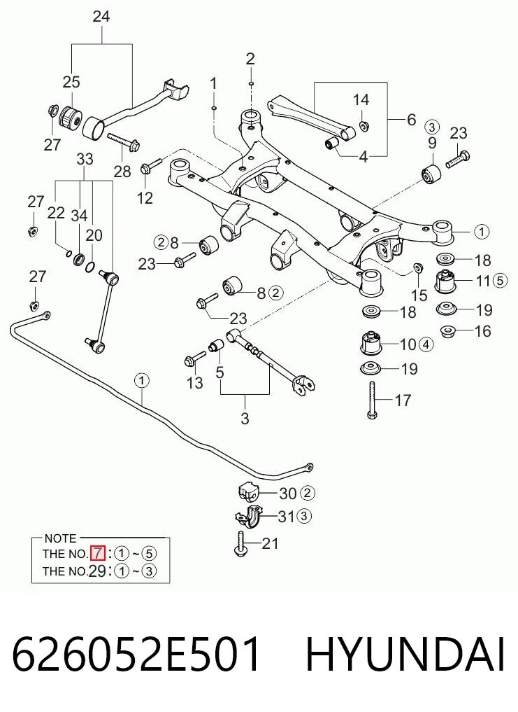 626052E501 Hyundai/Kia Subchasis trasero soporte motor