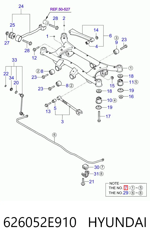626052E910 Hyundai/Kia Subchasis trasero soporte motor
