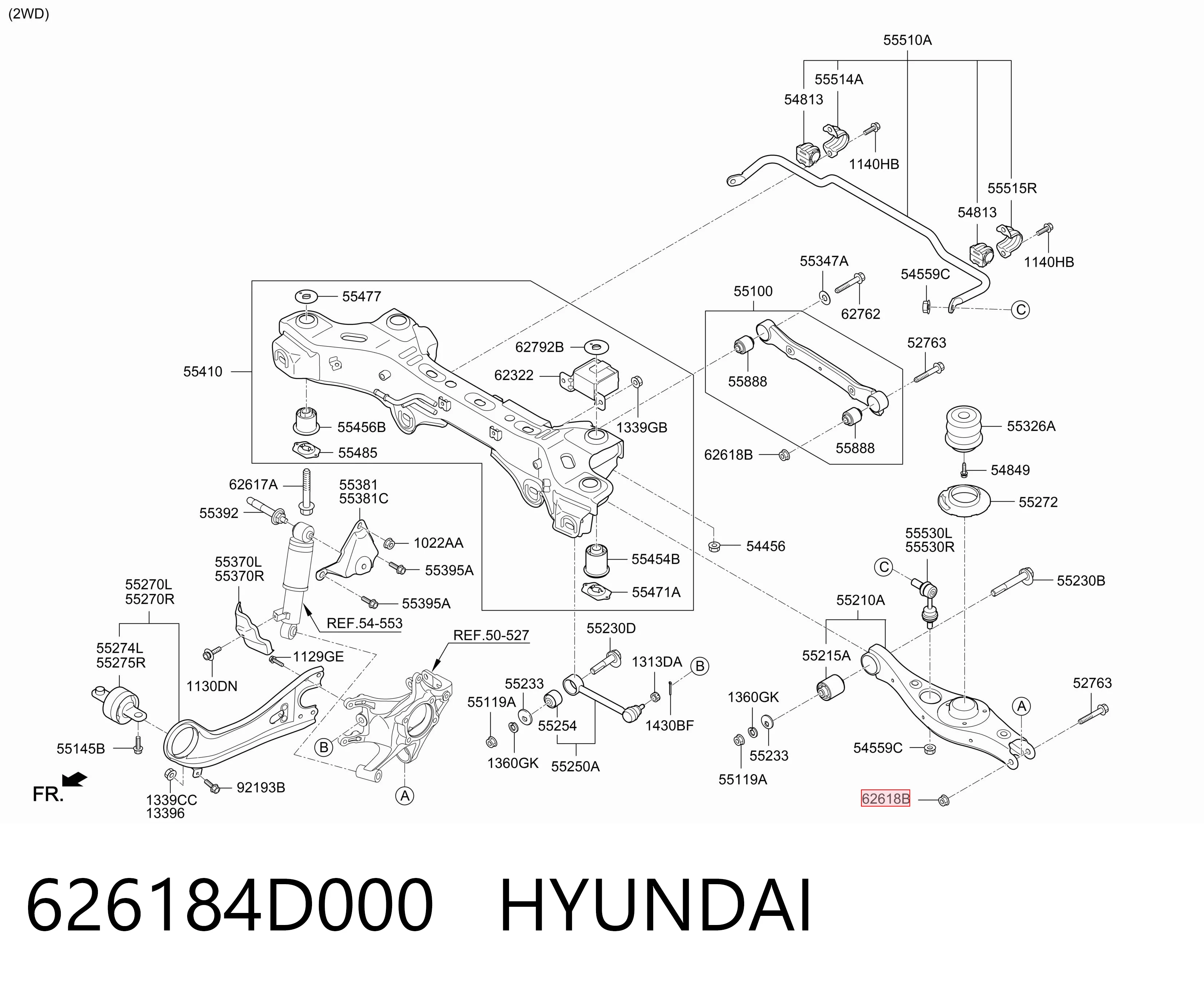 626184D000 Hyundai/Kia Tuerca del perno de fijación del brazo delantero inferior