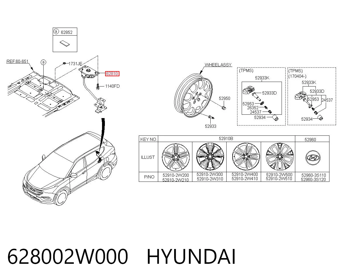 628002W000 Hyundai/Kia Soporte de rueda de repuesto