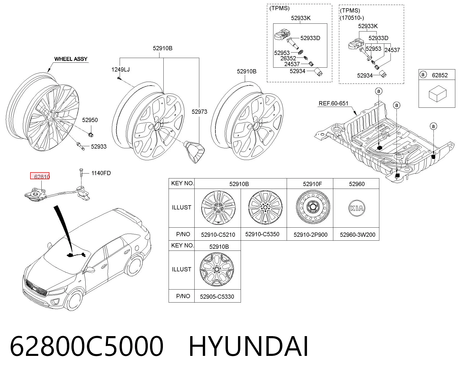 62800C5000 Hyundai/Kia Soporte de rueda de repuesto