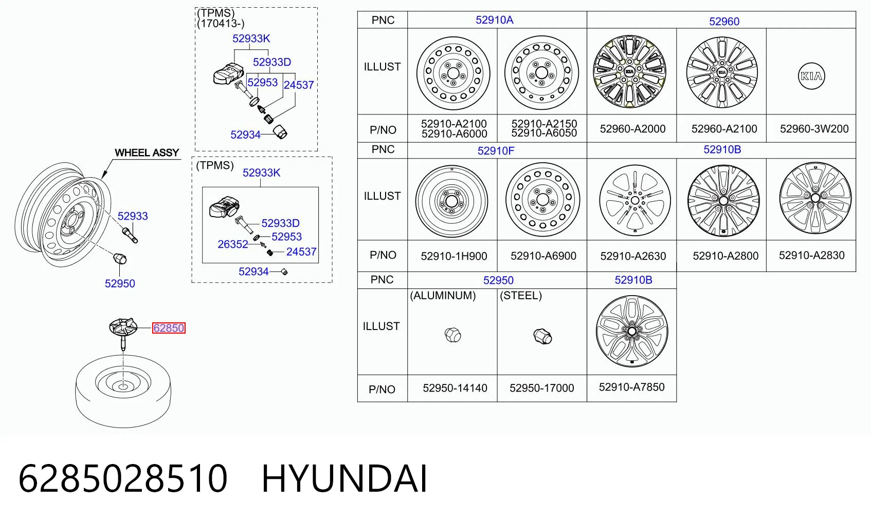 6285028510 Hyundai/Kia Soporte de rueda de repuesto