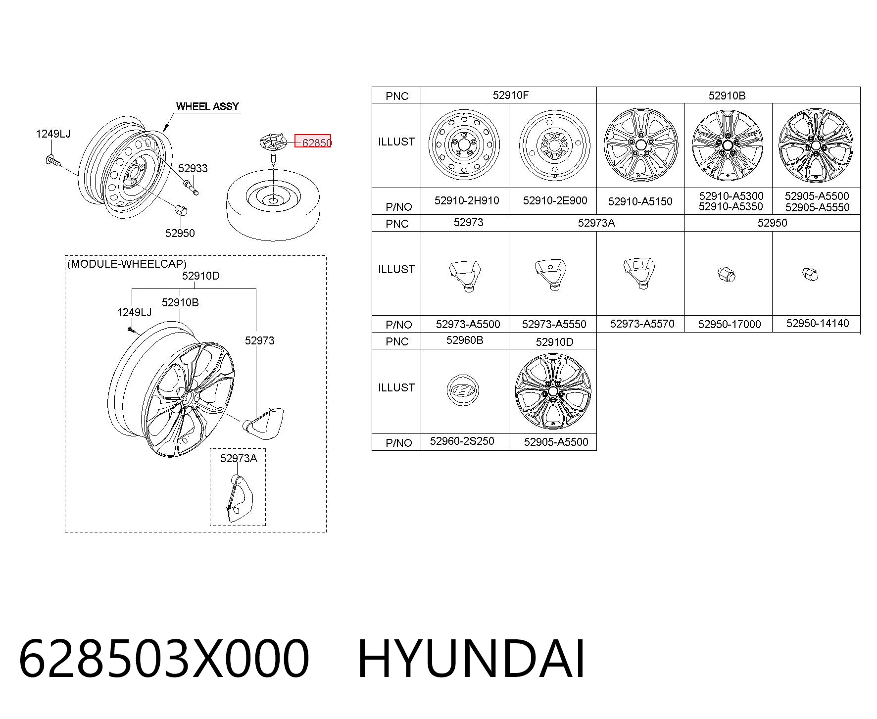 628503X000 Hyundai/Kia Soporte de rueda de repuesto