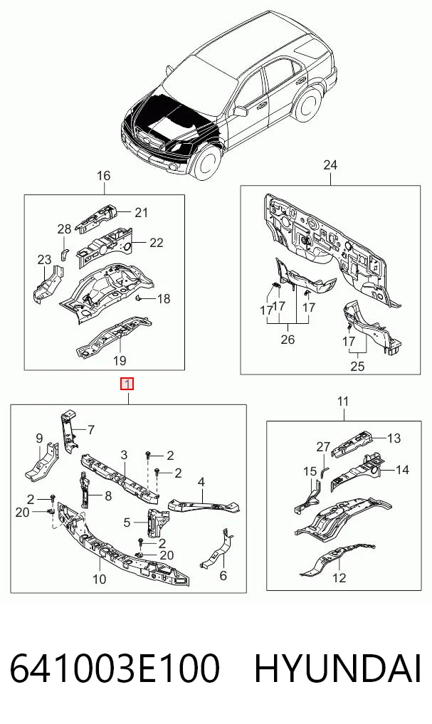 Soporte de radiador completo (panel de montaje para foco) KIA Sorento I (2002-2006)