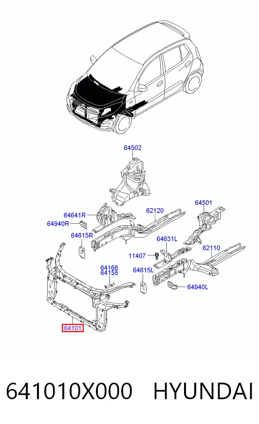 Soporte de radiador completo (panel de montaje para foco) para Hyundai I10  PA