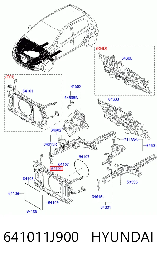 Soporte de radiador completo (panel de montaje para foco) para Hyundai I20 I PB