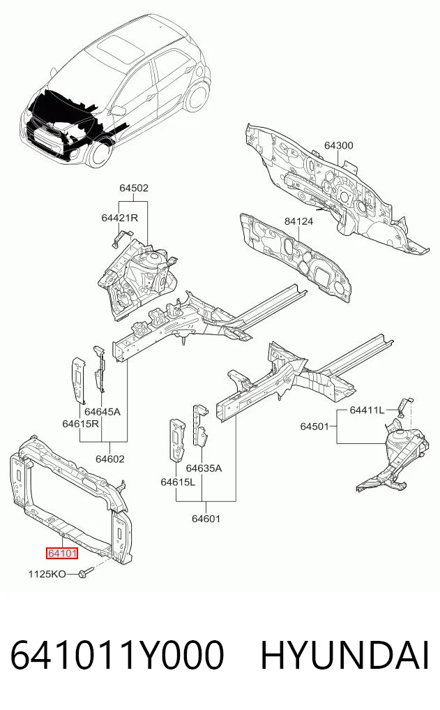 Soporte de radiador completo (panel de montaje para foco) KIA Picanto II (2011-2018)