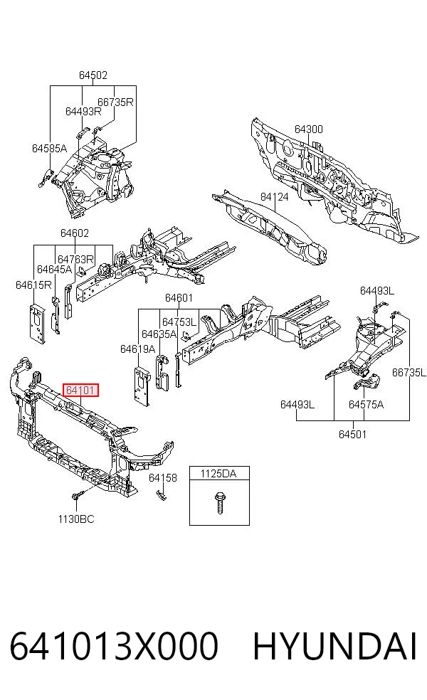 641013X000 Hyundai/Kia Soporte de radiador completo (panel de montaje para foco)