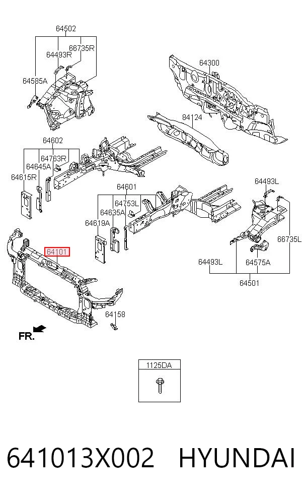 641013X002 Hyundai/Kia Soporte de radiador completo (panel de montaje para foco)