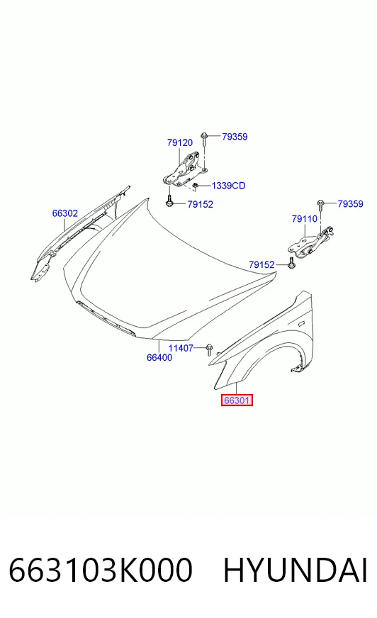 Aleta delantera izquierda 663103K000 HYUNDAI