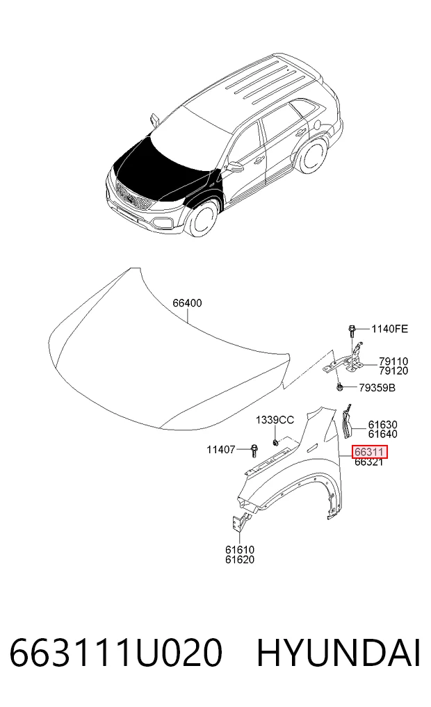 Aleta delantera izquierda para KIA Sorento II XM