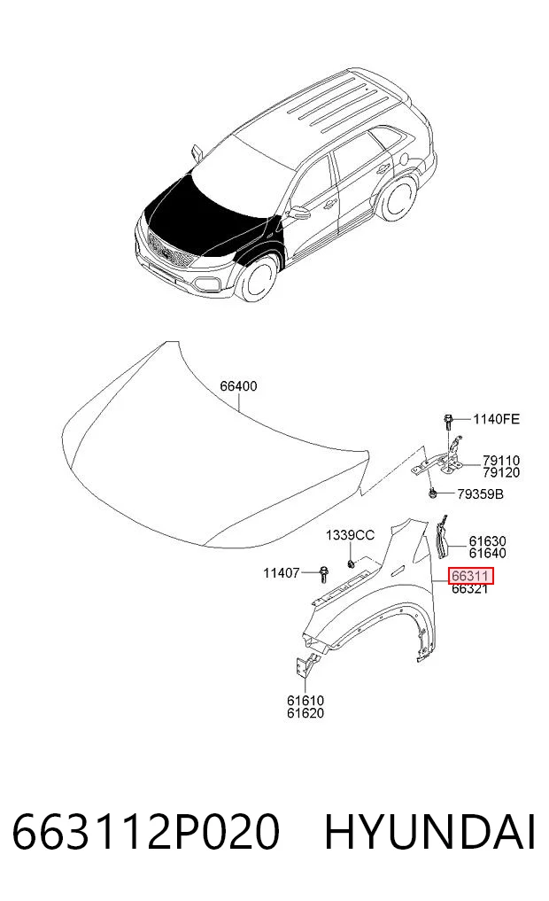 Aleta delantera izquierda para KIA Sorento II XM