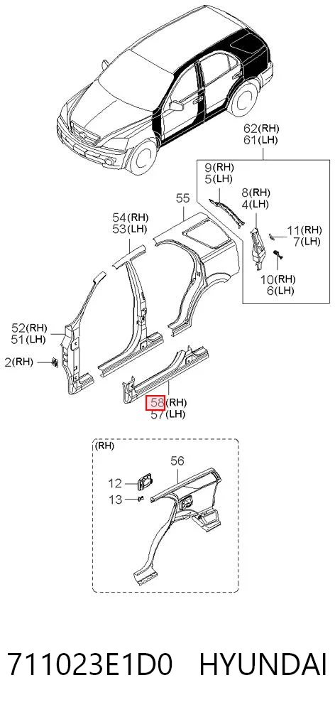 Umbral de puerta, derecha para KIA Sorento JC