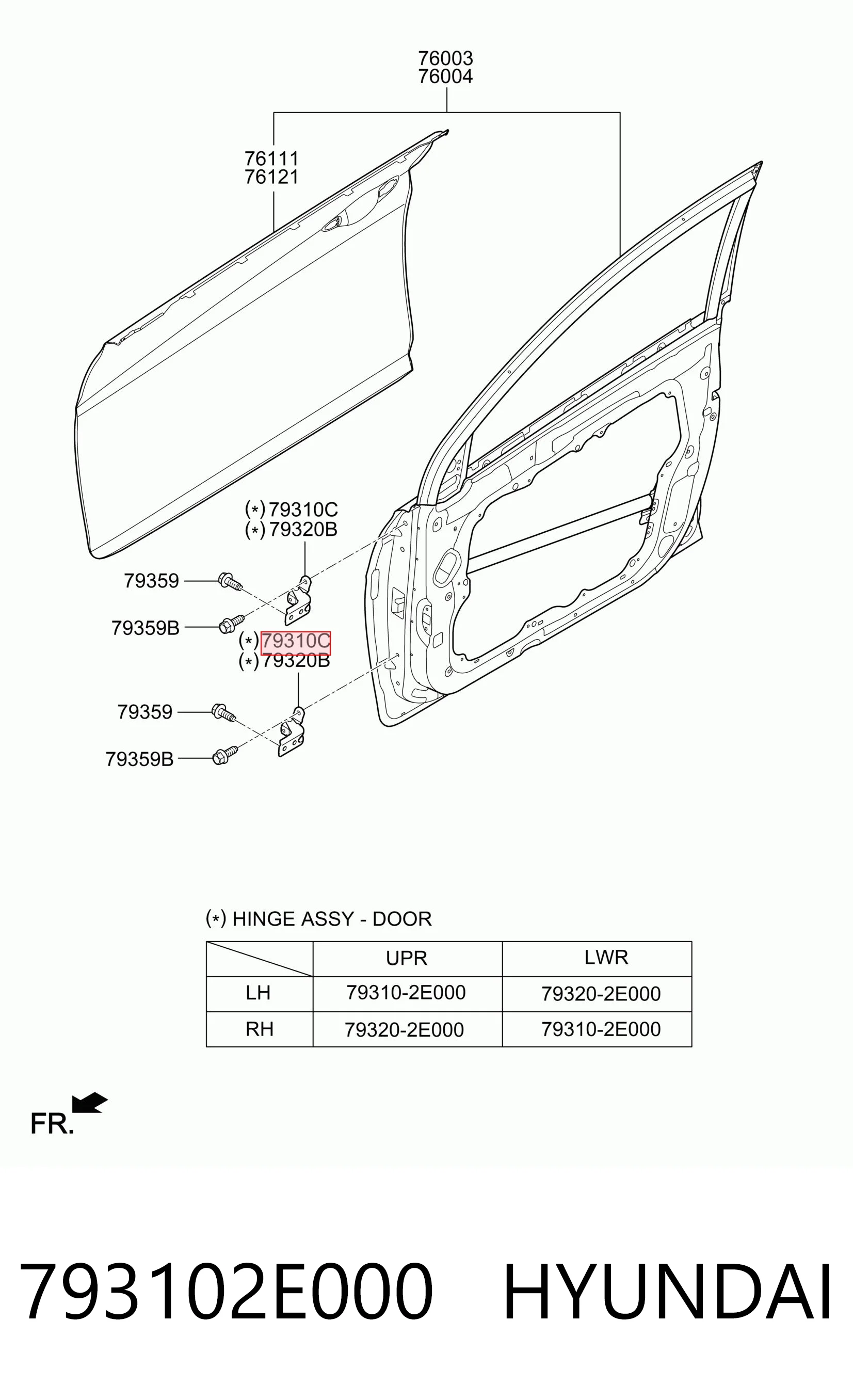 793102E000 Hyundai/Kia Bisagra de puerta delantera izquierda