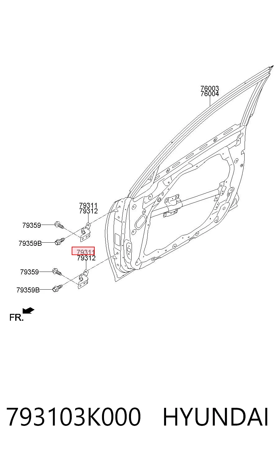 793103K000 Hyundai/Kia Bisagra de puerta trasera izquierda