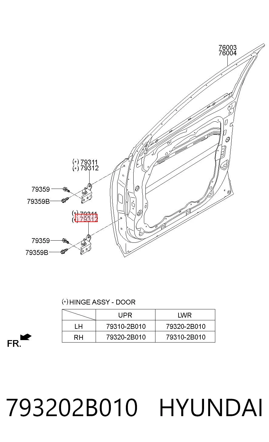 793202B010 Hyundai/Kia Bisagra de la puerta delantera derecha