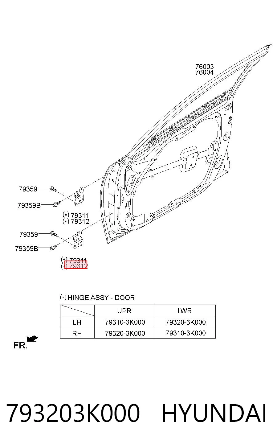 793203K000 Hyundai/Kia Bisagra de la puerta trasera derecha