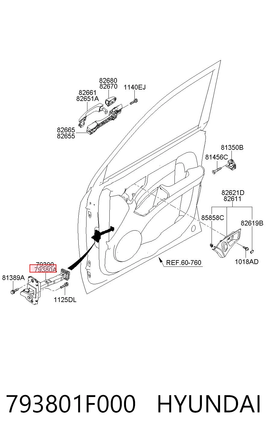 793801F000 Hyundai/Kia Limitador de apertura de puerta delantera izquierda