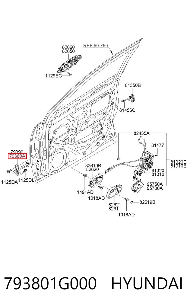 793801G000 Hyundai/Kia Limitador de apertura de puerta delantera izquierda