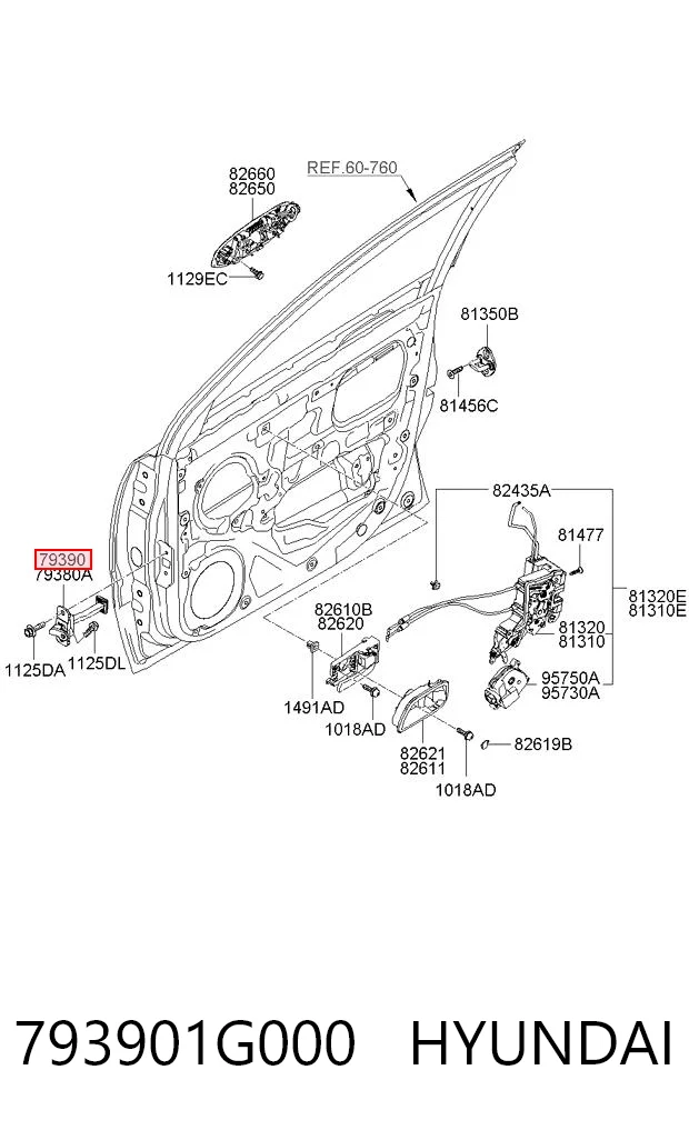 793901G000 Hyundai/Kia Limitador de apertura de puerta delantera derecha