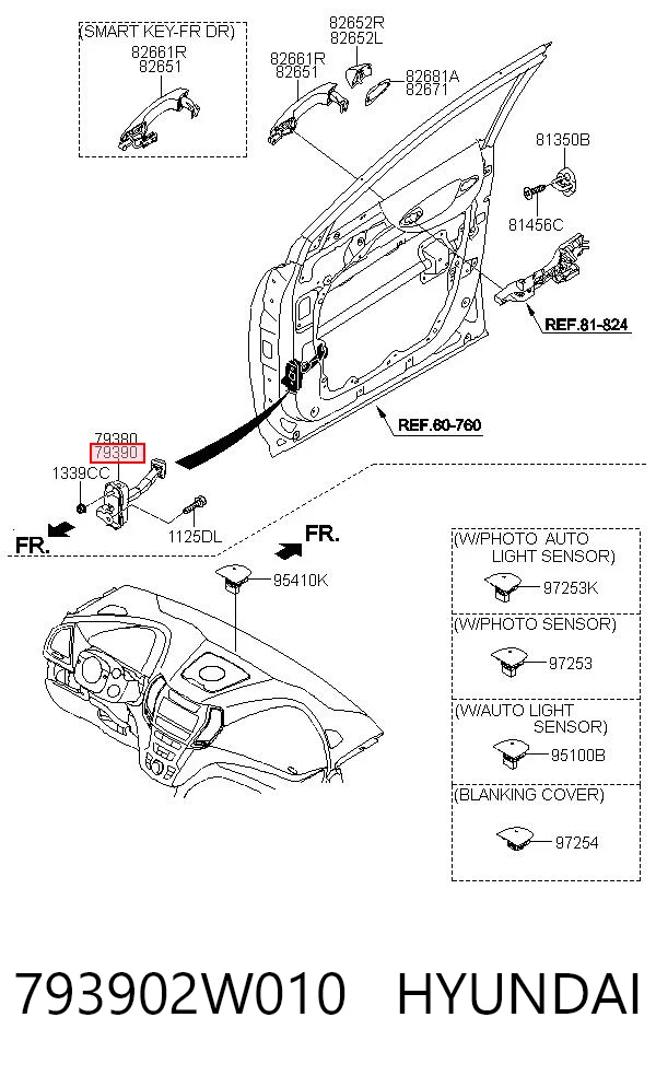 793902W010 Hyundai/Kia Limitador de apertura de puerta delantera derecha
