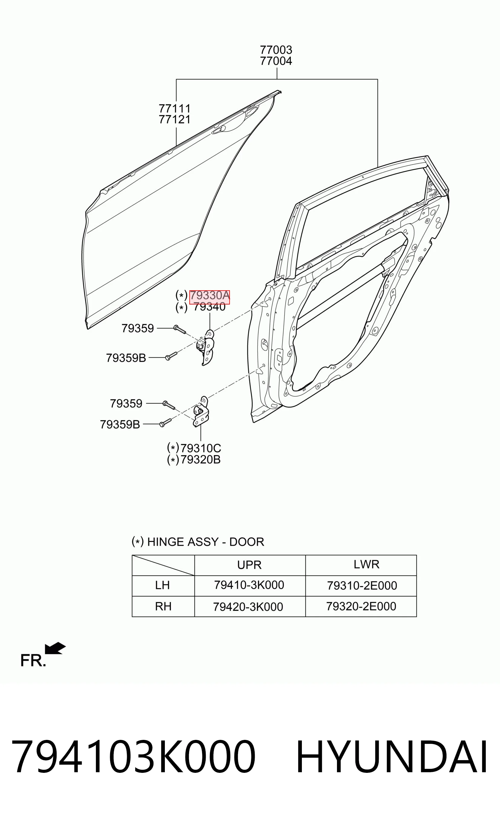 794103K000 Hyundai/Kia Bisagra de puerta trasera izquierda