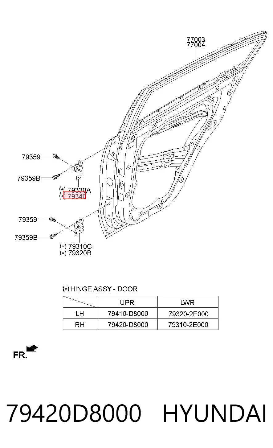79420D8000 Hyundai/Kia Bisagra de la puerta trasera derecha