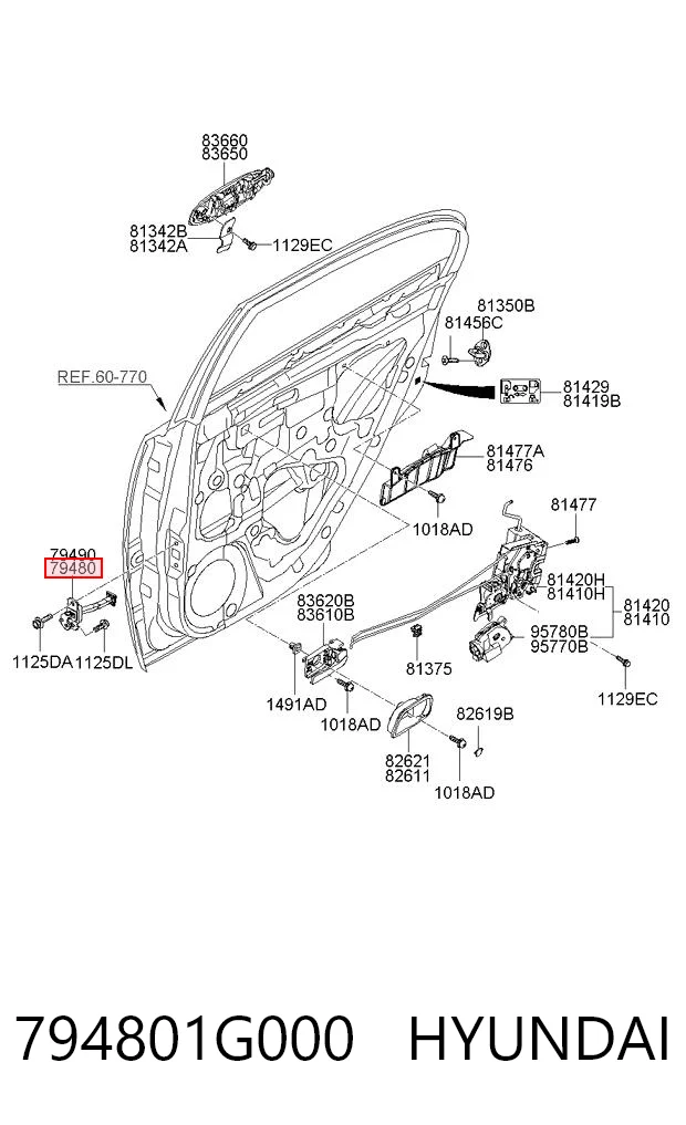 794801G000 Hyundai/Kia Limitador de apertura de puerta trasera izquierda