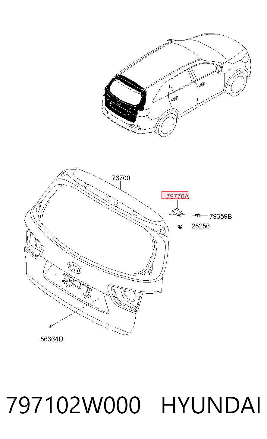 797102W000 Hyundai/Kia Bisagra de puerta trasera