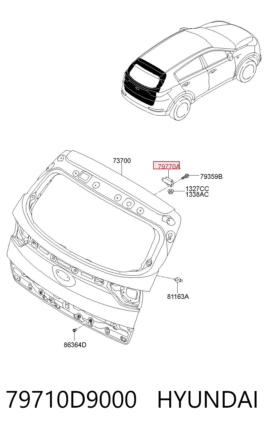 79710D9000 Hyundai/Kia Bisagra de puerta trasera