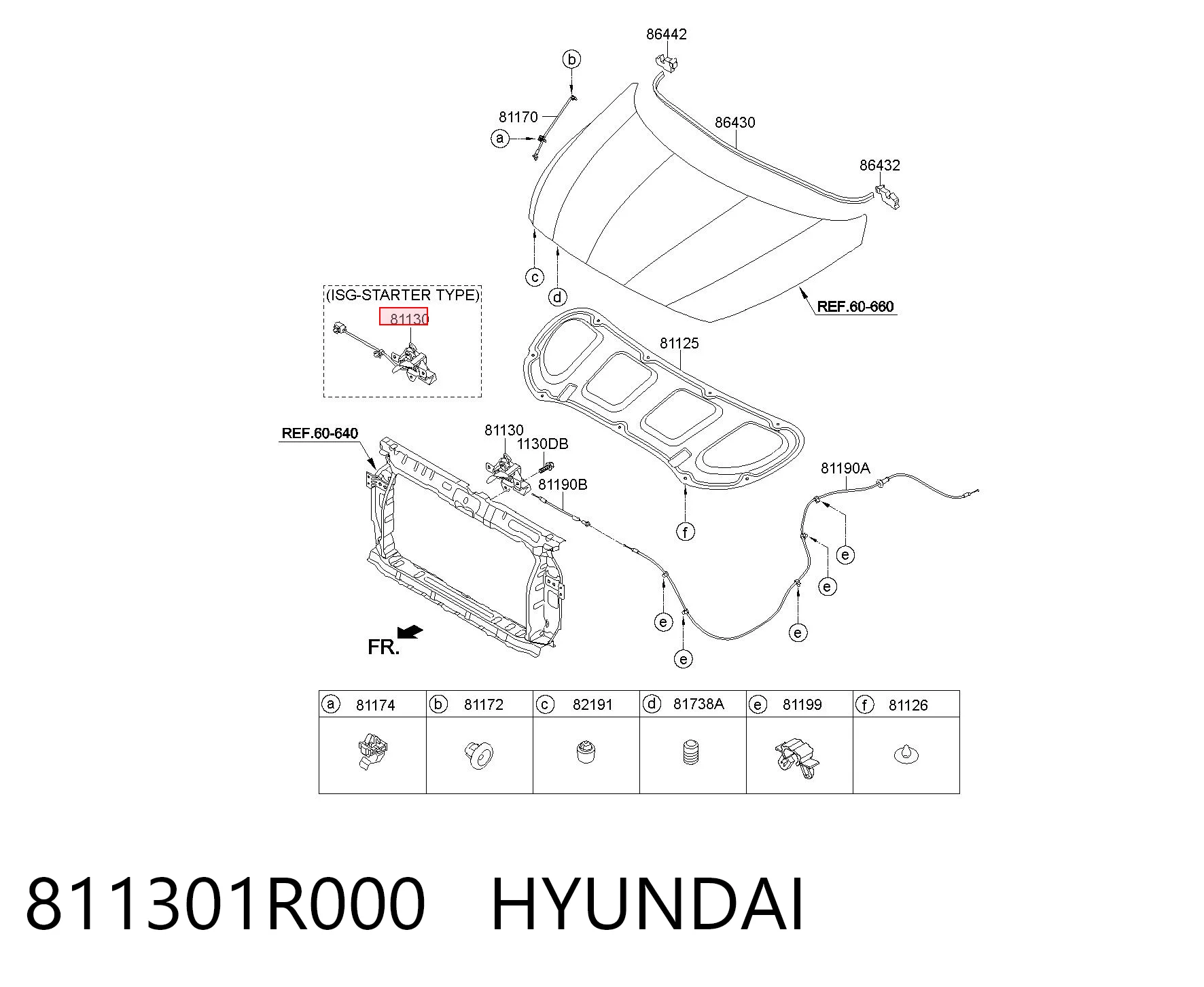 811301R000 Hyundai/Kia Cerradura de Capot