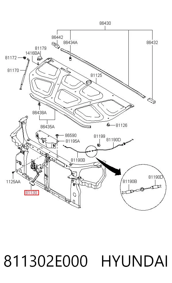 Cerradura de Capot para Hyundai Tucson I JM