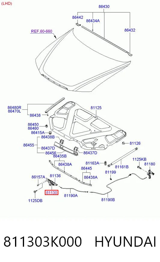 811303K000 Hyundai/Kia Cerradura de Capot
