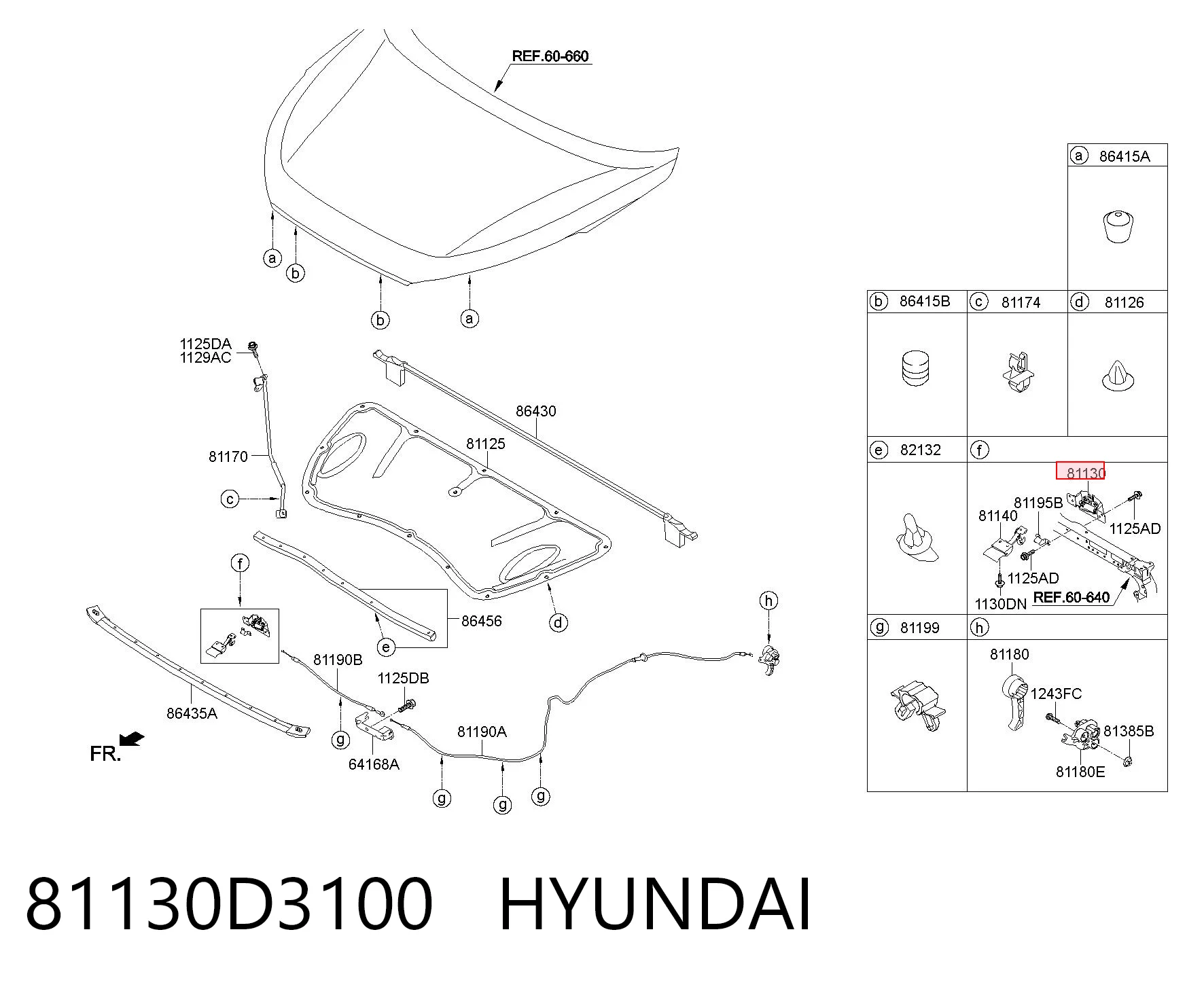 81130D3100 Hyundai/Kia Cerradura de Capot