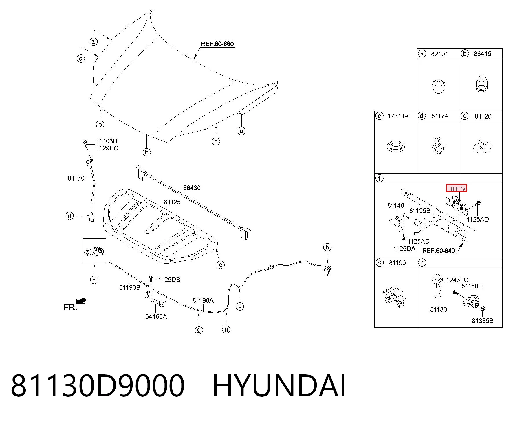 81130D9000 Hyundai/Kia Cerradura de Capot