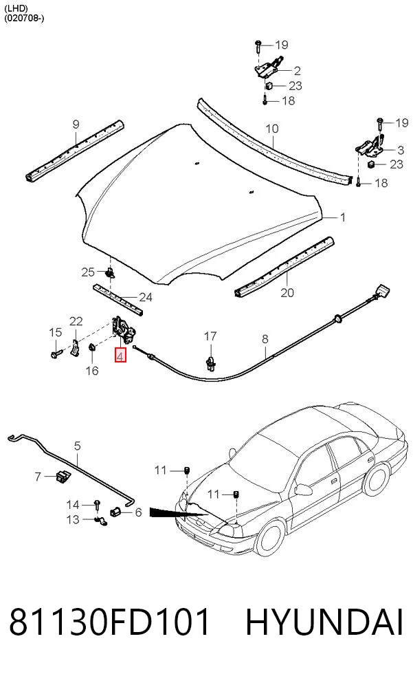 Cerradura de Capot para KIA Rio I DC