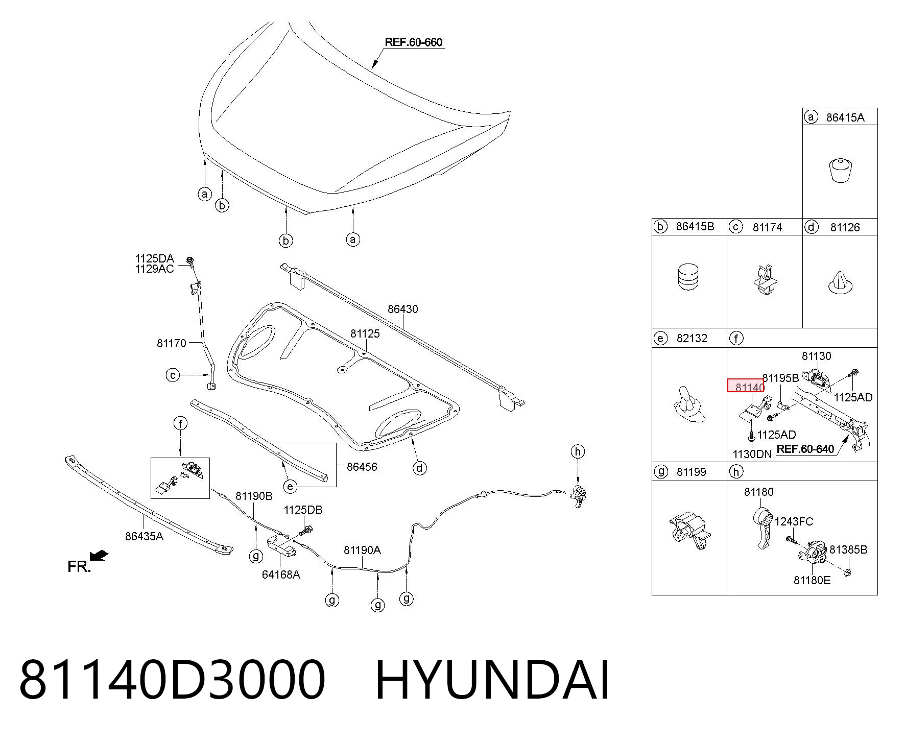 81140D3000 Hyundai/Kia Palanca de apertura del capó