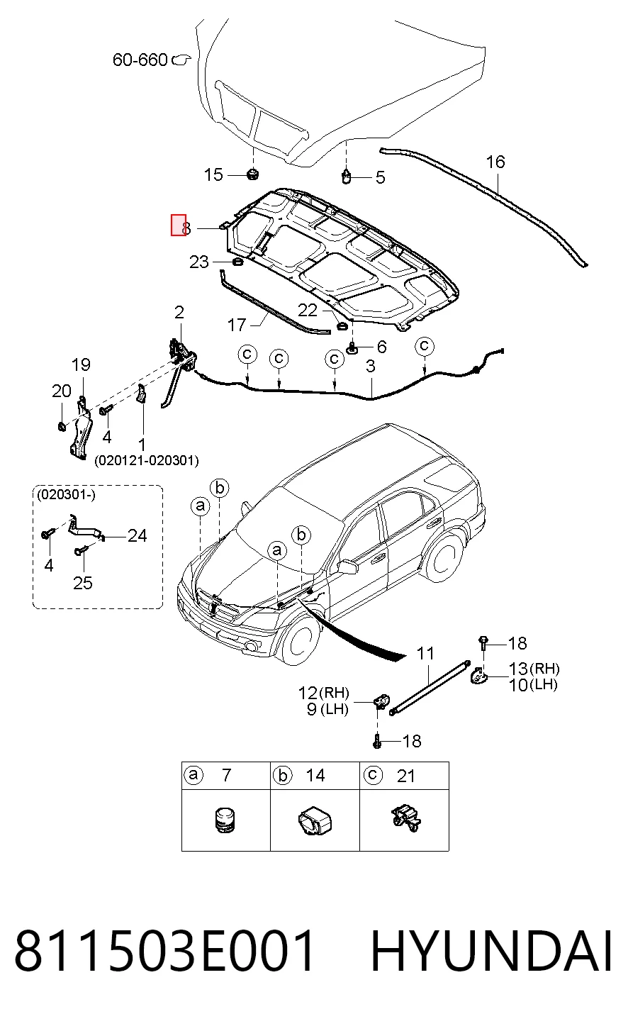 Aislante de capó de motor KIA Sorento I (2002-2006)