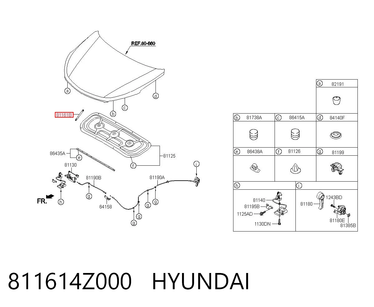 811614Z000 Hyundai/Kia Muelle de capó 