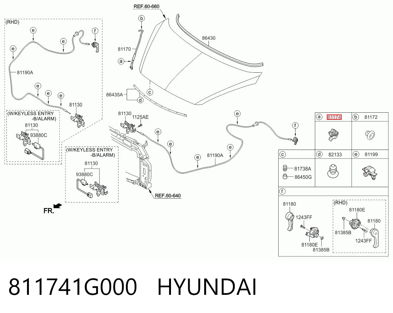 811741G000 Hyundai/Kia Fijador del soporte del capó