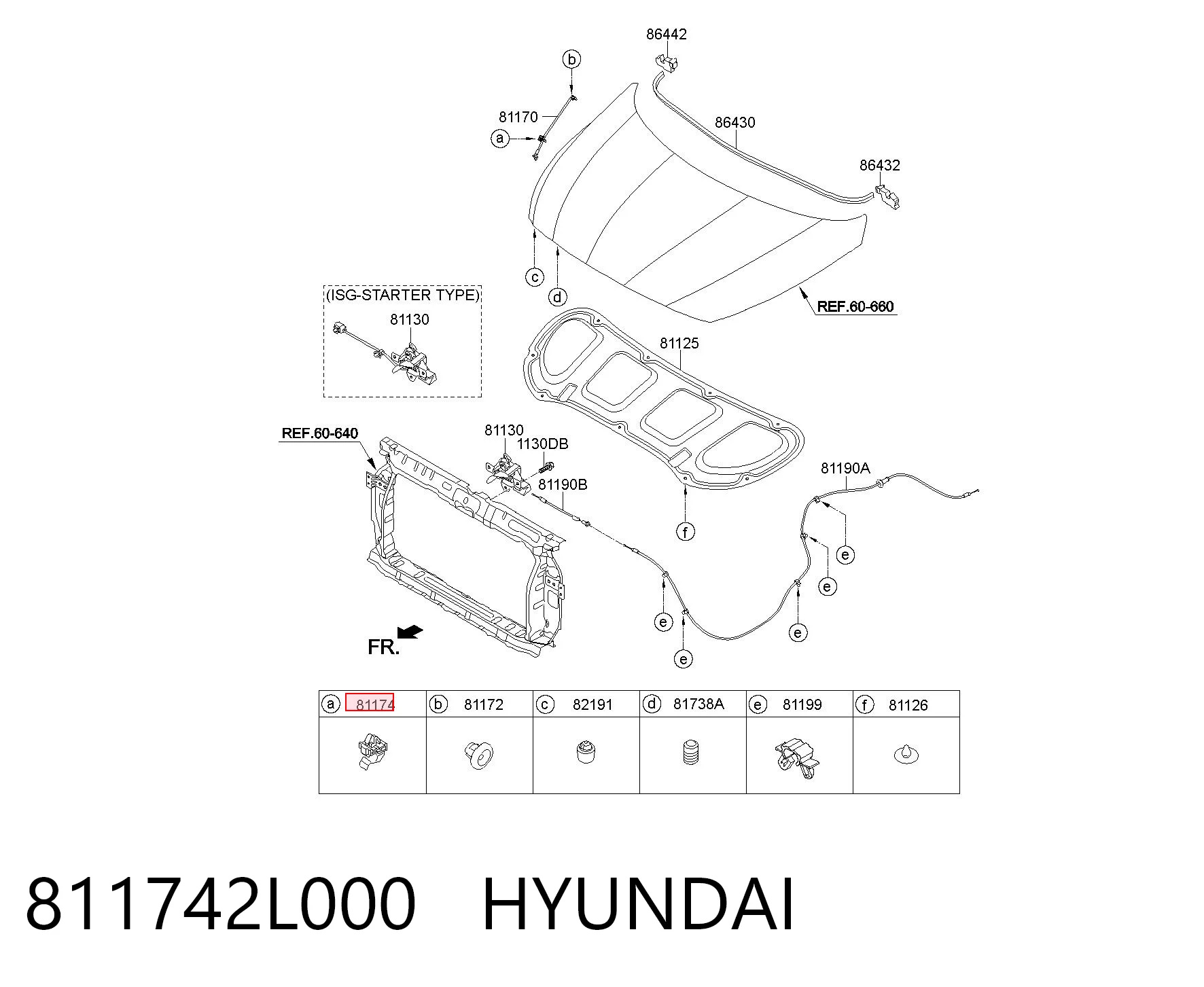 811742L000 Hyundai/Kia Fijador del soporte del capó