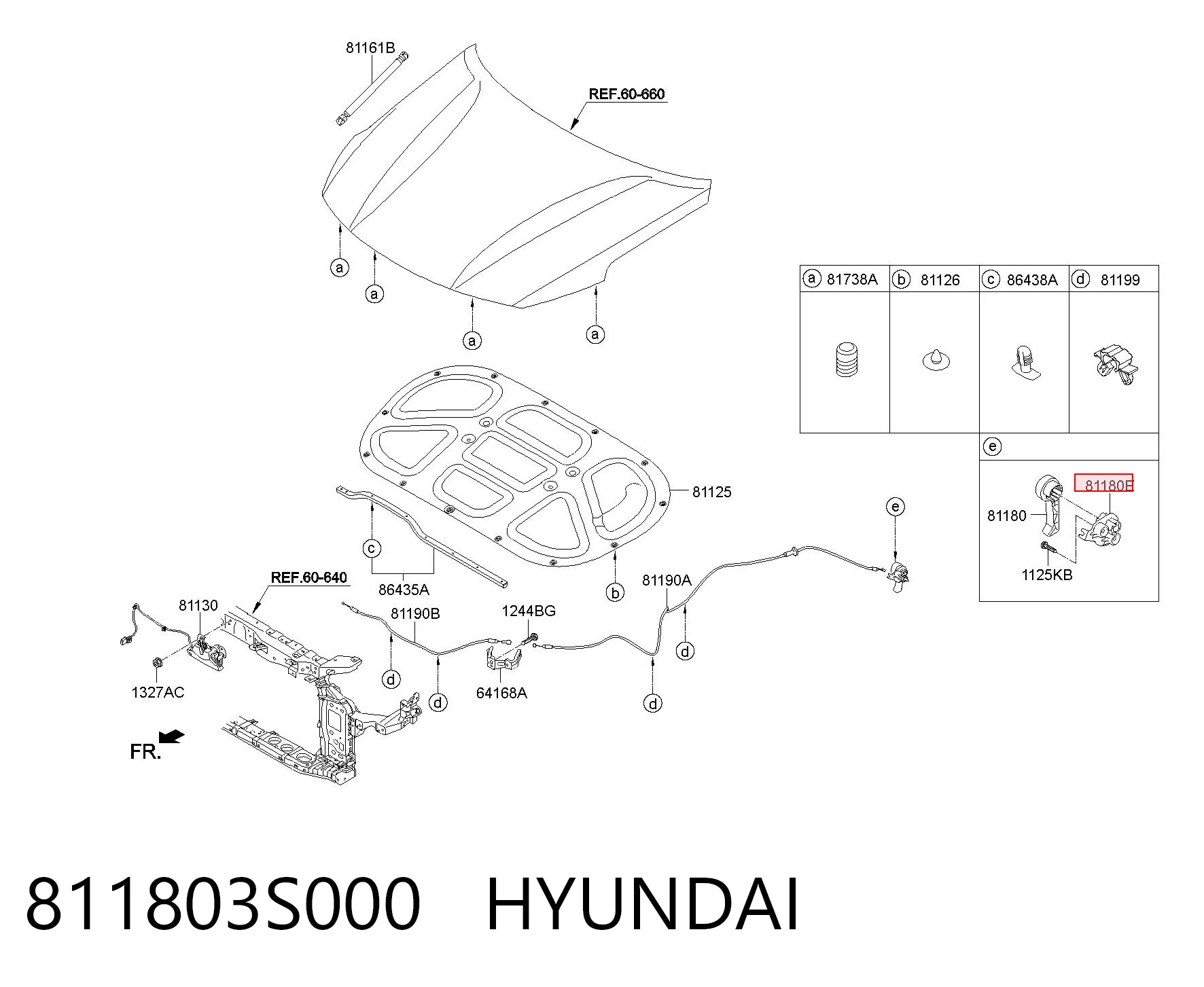 811803S000 Hyundai/Kia Soporte de la manija de apertura del capó