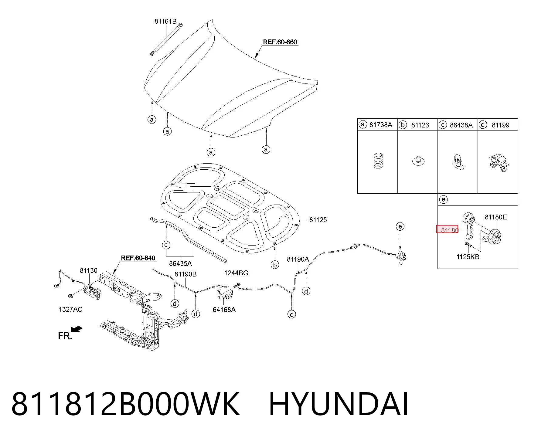 811812B000WK Hyundai/Kia Palanca de apertura del capó