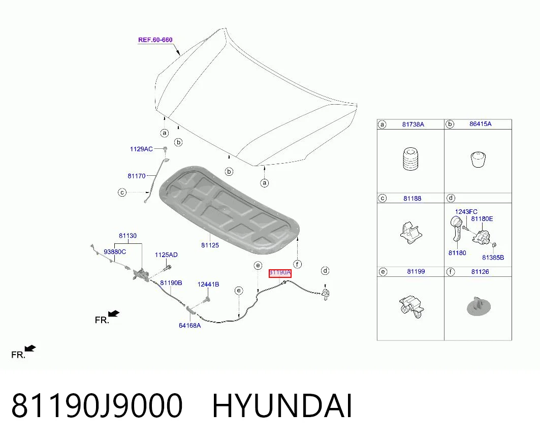 81190J9000 Hyundai/Kia Cable de apertura del capó trasero