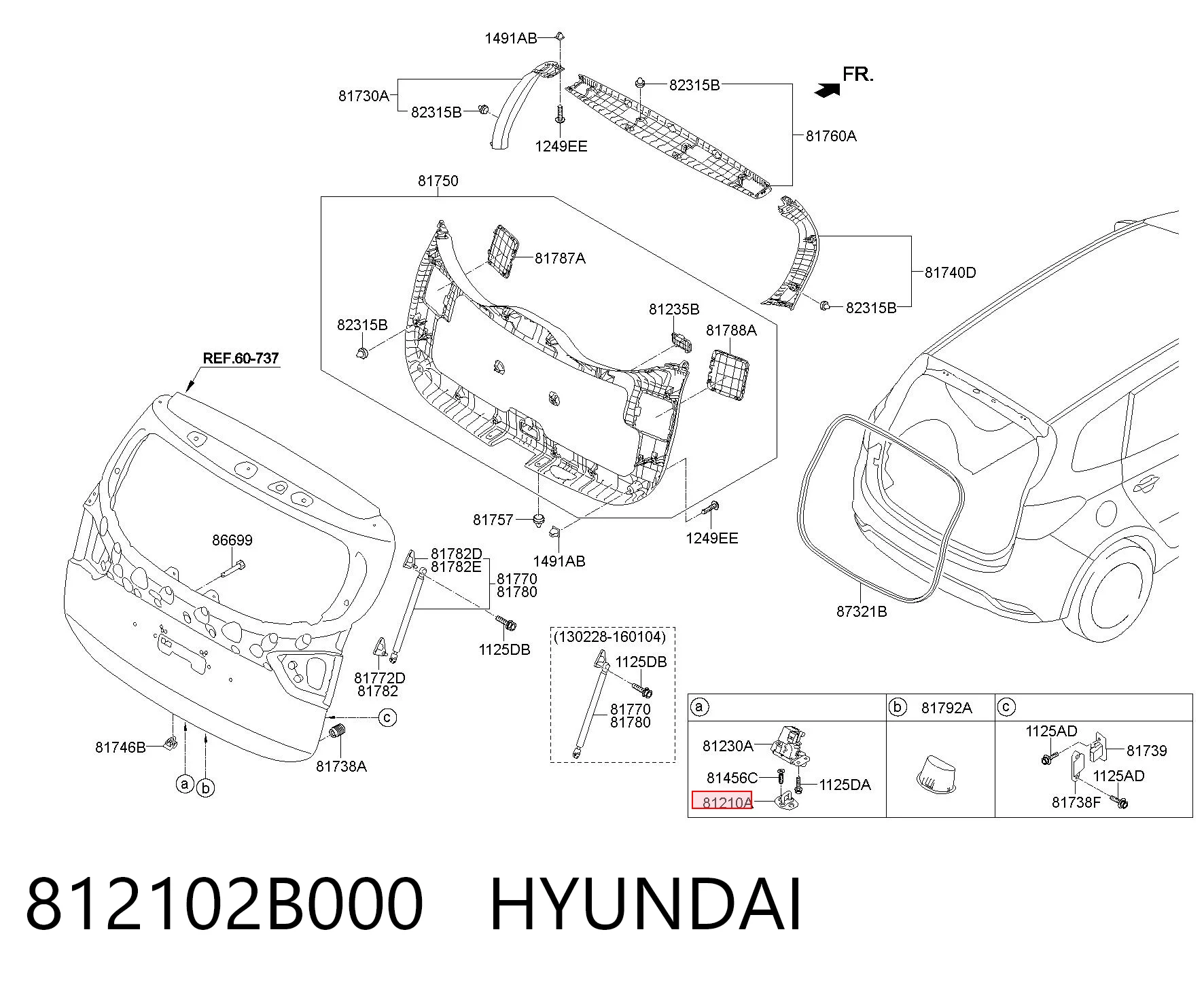 812102B000 Hyundai/Kia Pieza de cierre de la cerradura del portón trasero